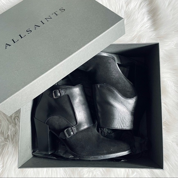 All Saints Black Leather Suede Charnock Ankle Boot - Picture 2 of 8